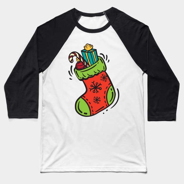Stuffed Christmas Sock Baseball T-Shirt by holidaystore